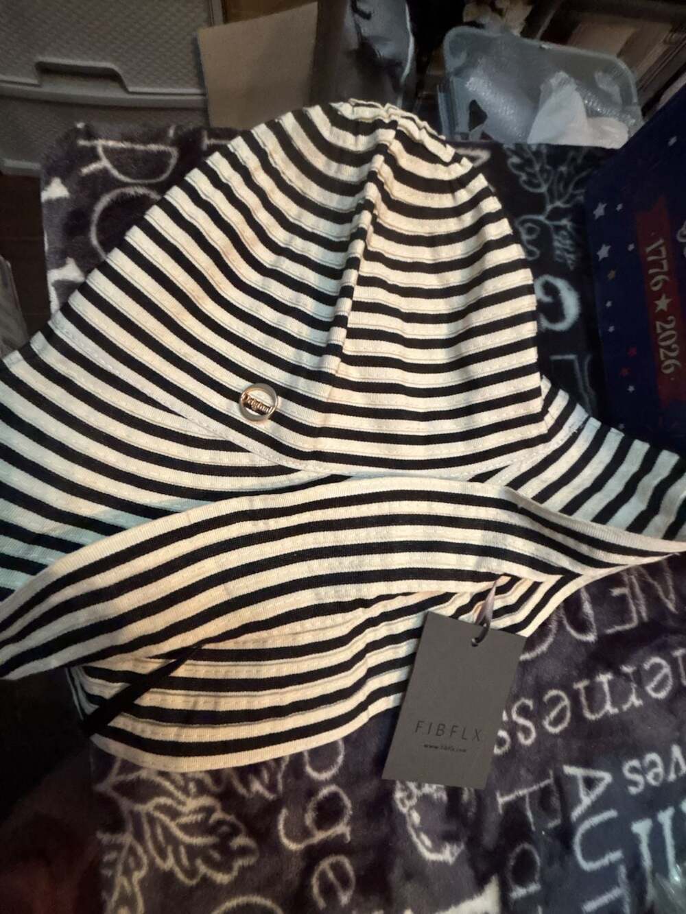 FIBFLX Packable Striped Wide-Brim Bucket Hat